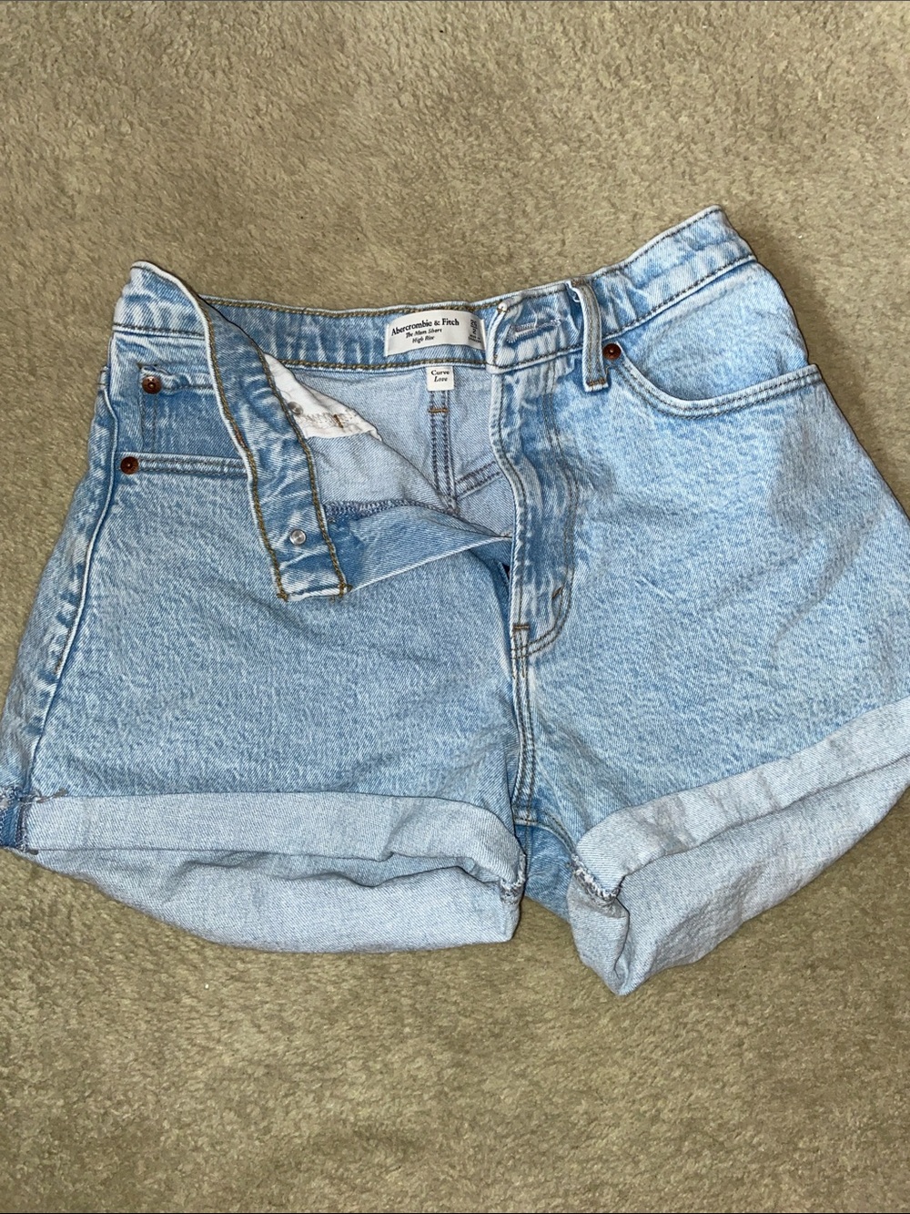 Abercrombie & Fitch Light Blue Rolled-Hem Denim Mom Shorts